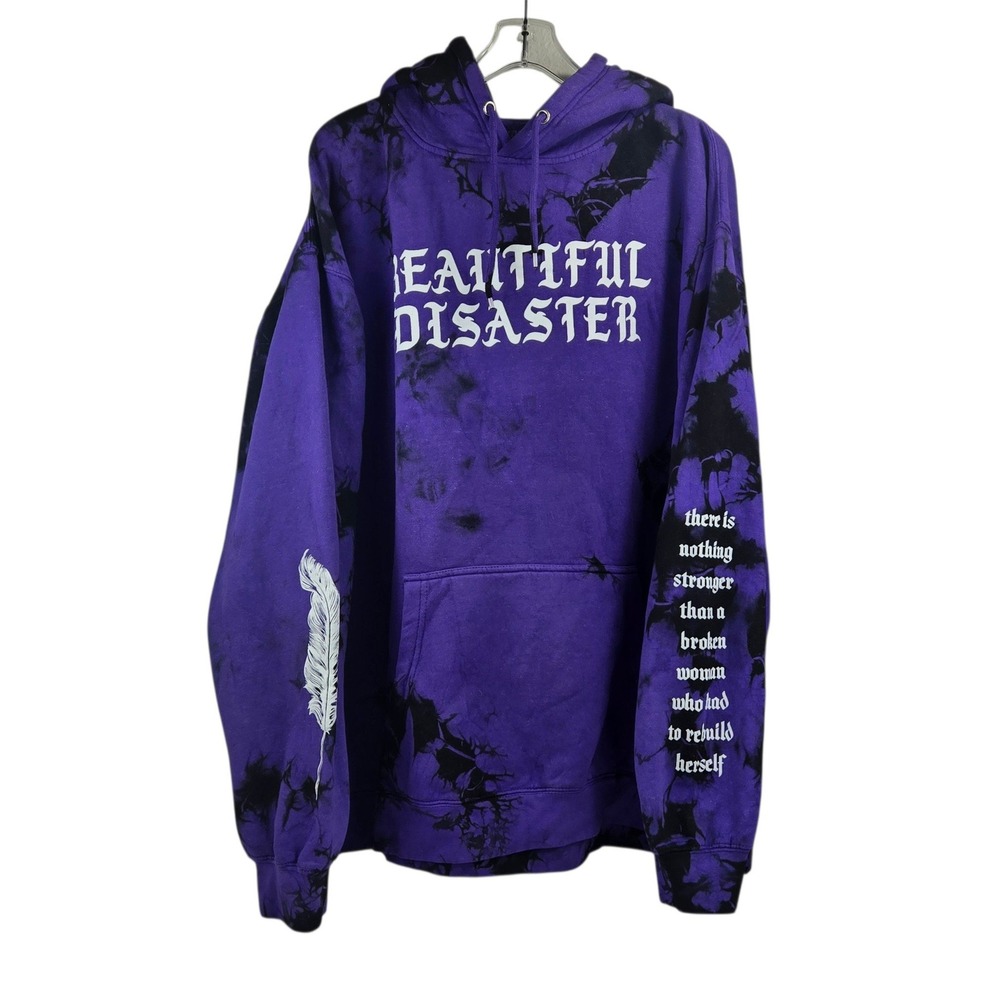 Beautiful Disaster Hoodie Tie Dye Purple Black Graphic 3X Lane Seven Story Skull